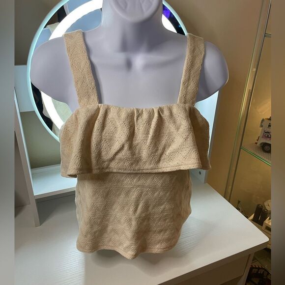 MADEWELL WOMEN'S CREAM SLEEVELESS COTTON RUFFLED TANK TOP XXS - Picture 4 of 8